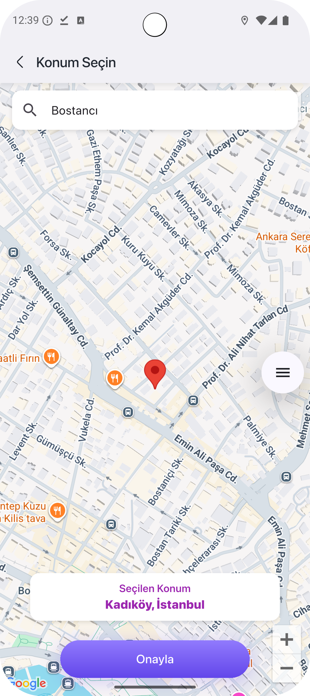 MARTOGO konum seçme ekranı