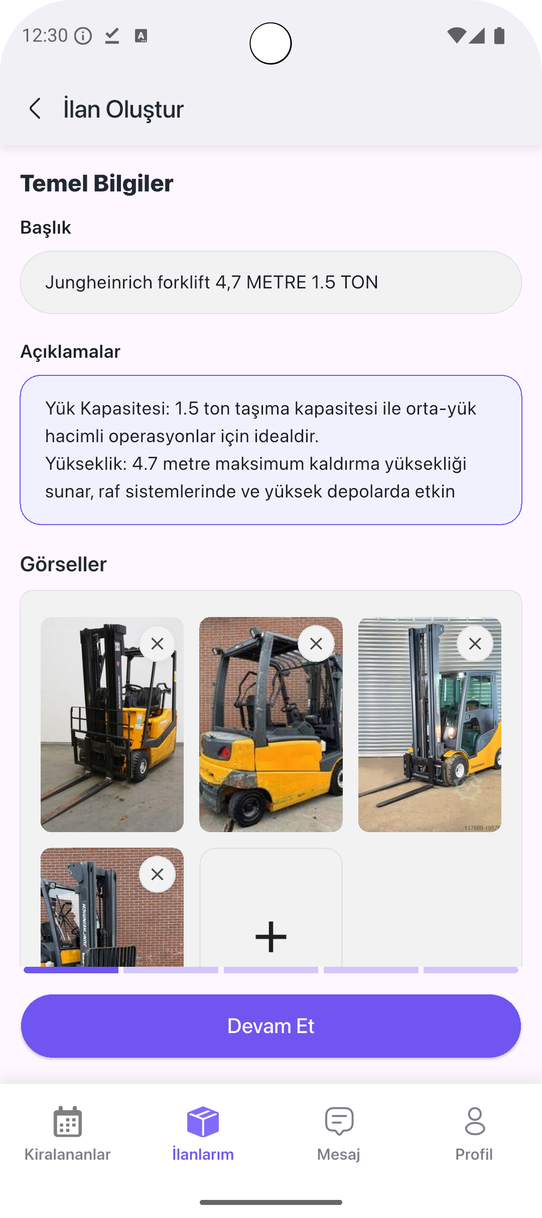 MARTOGO ilan oluşturma ekranı