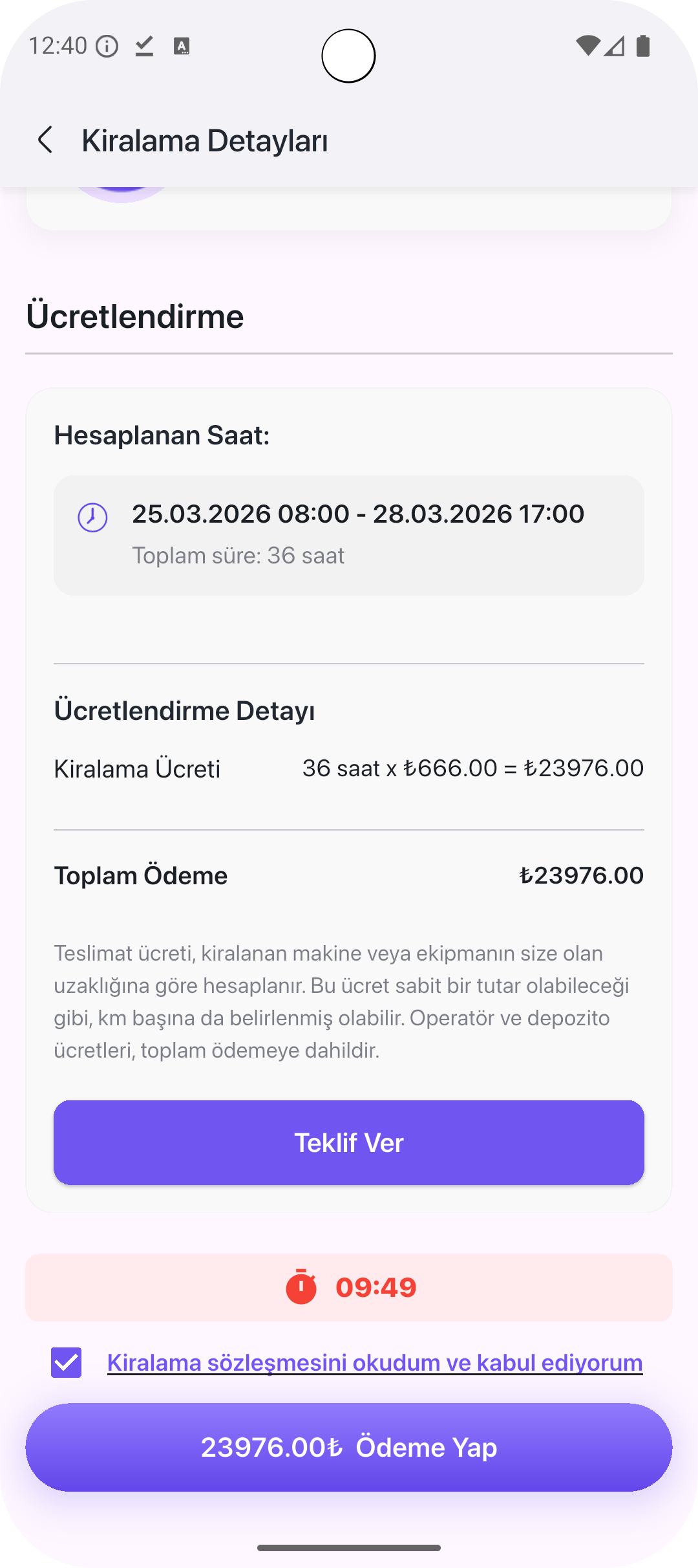 MARTOGO kiralama detay ve ödeme ekranı